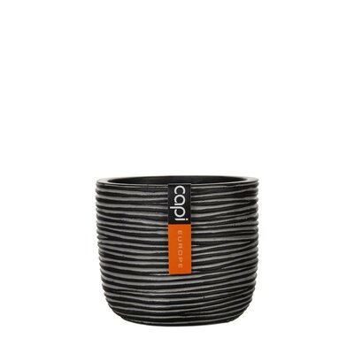 Planter Ball Rib 18X16 Black